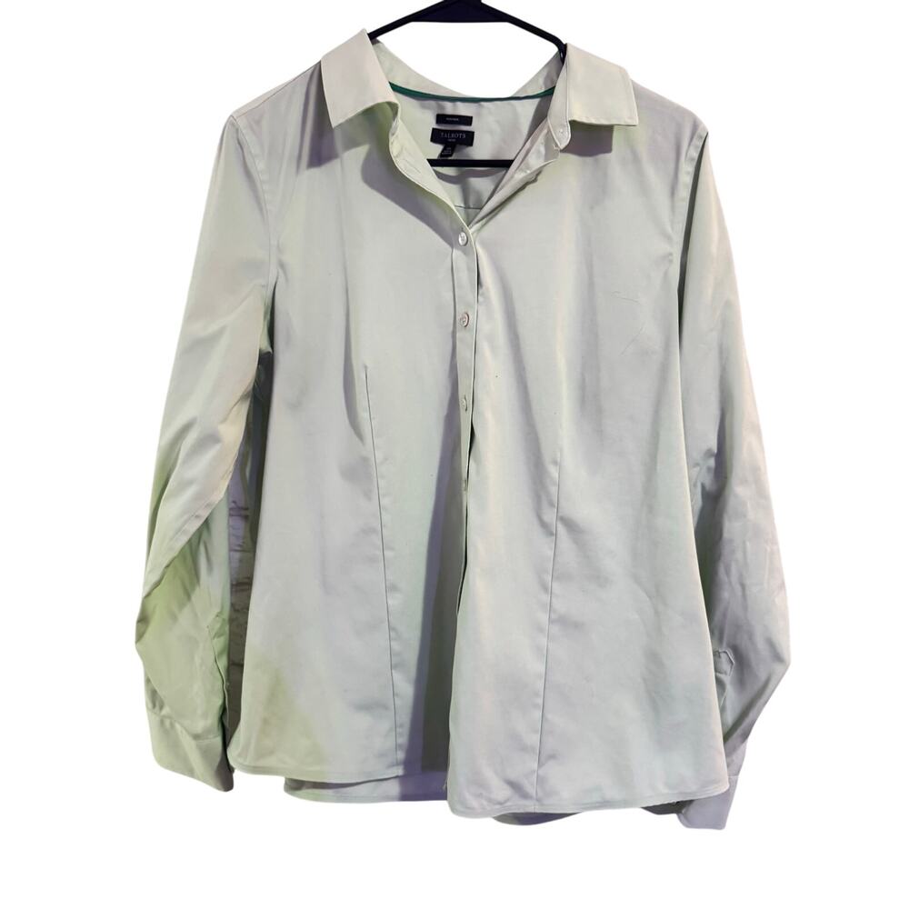 TALBOTS Light Green Button up No Iron Blouse Sz 12P